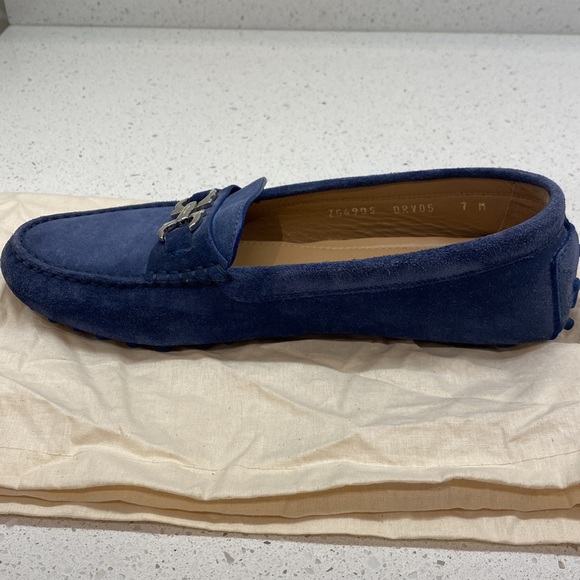 Fetching Ferragamo Blue Suede Driver Moccasin Loafer Flats - Picture 4 of 10
